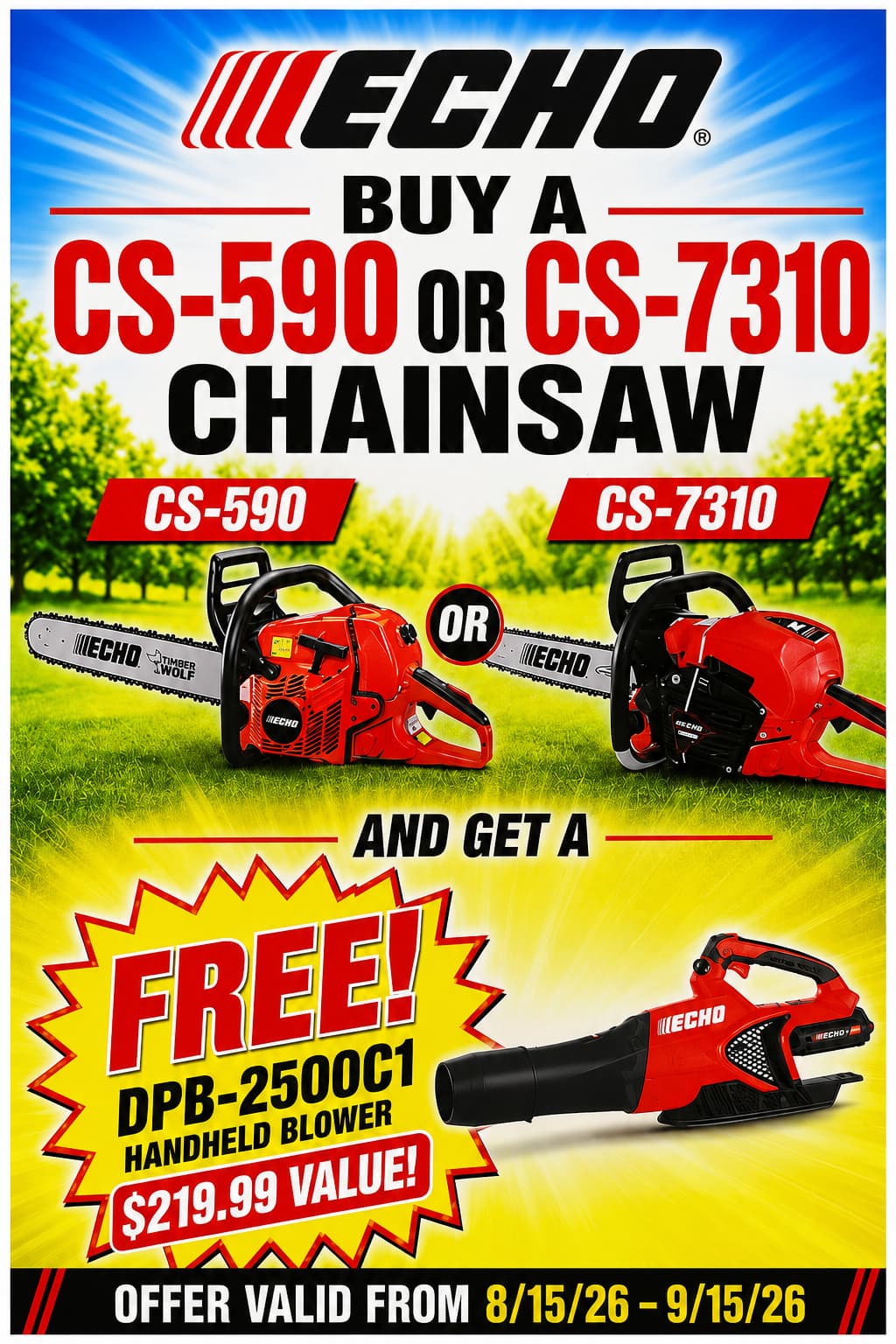 cho Fall 2026 Flash Sale Free battery powered blower with Echo Mower purchase